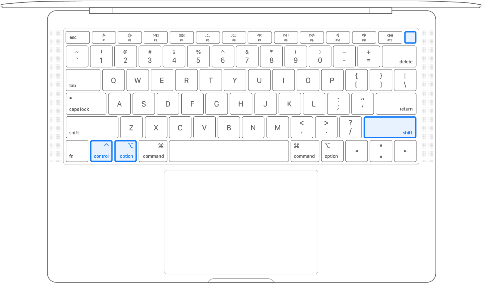 Notebook keyboard with all 4 keys pressed